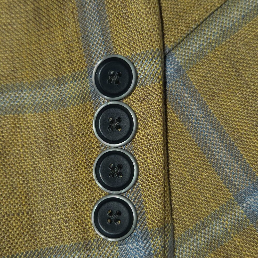 Mustard Yellow with Light blue Check Linen 2-Button Jacket - Picture 5 of 13